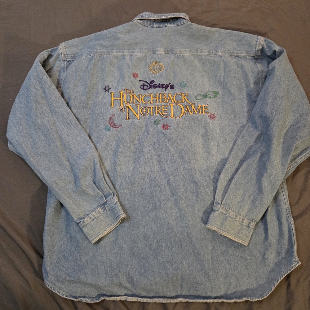 Vintage 90s Disney Store collared denim button up shirt Hunchback of Notre Dame